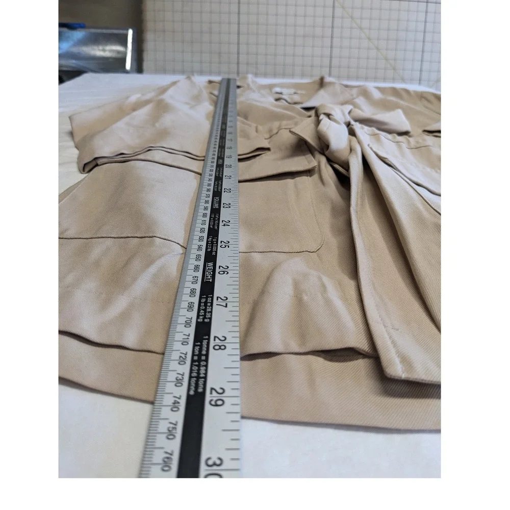 Madison Grey XS‎ Tan Utility Jacket Tie Waist 3/4 Sleeve Rayon Twill Womens